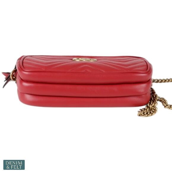 Gucci GG Marmont Mini Red Leather Triple Zip Crossbody Chain Bag/Purse Authentic - Picture 6 of 16